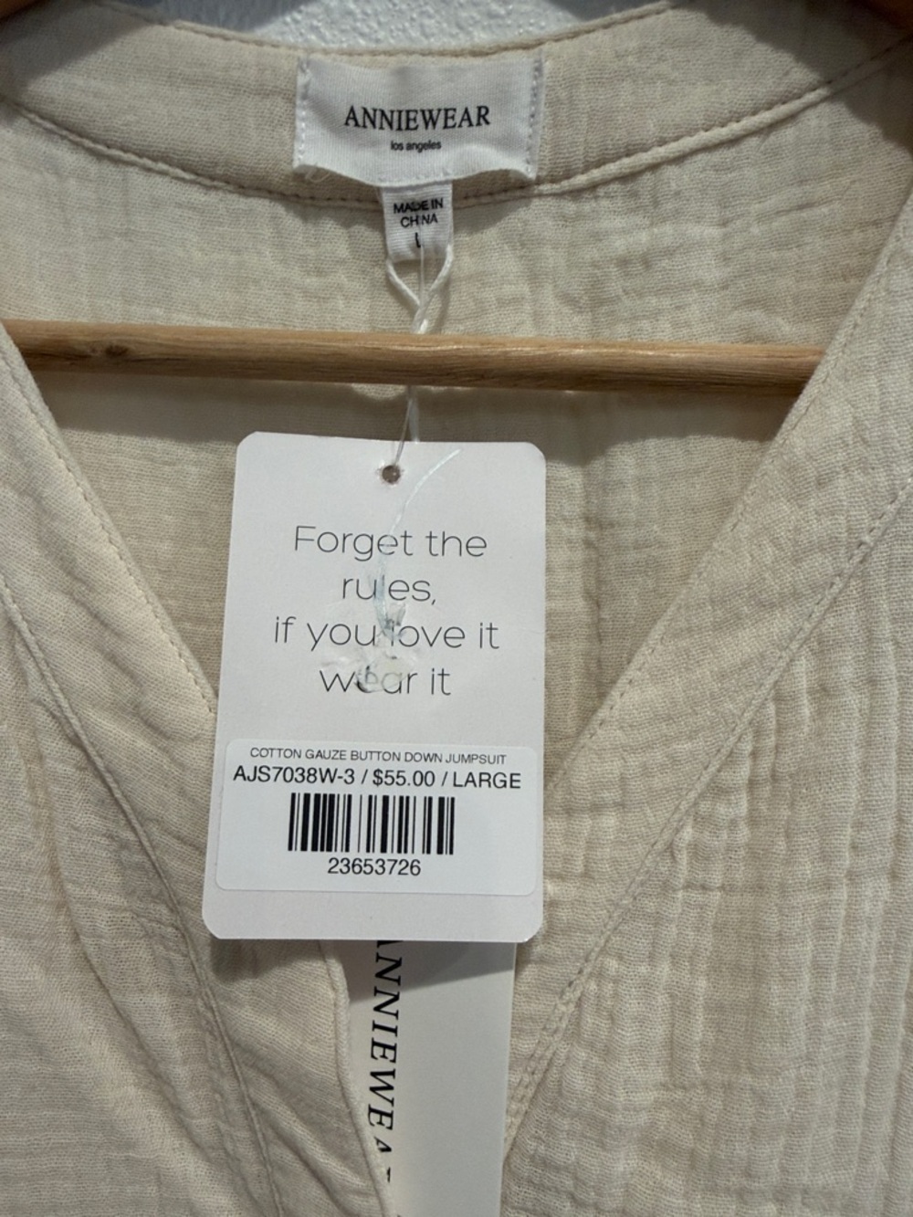 Sleeveless Button-Front Beige Jumpsuit - Picture 4 of 6